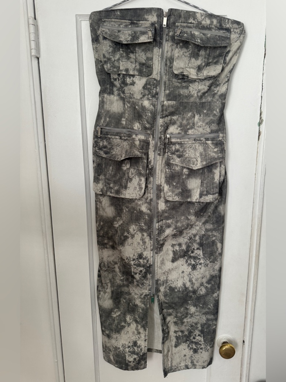 Zara Black and White Strapless Utility Dress with Front Pockets
